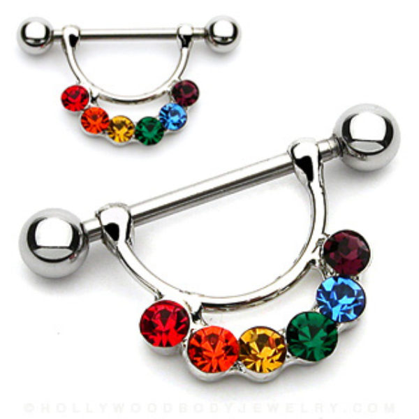 Rainbow Gem Nipple Ring